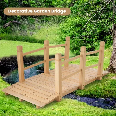 Productafbeelding van Houten Tuinbrug - Tuinbrugje - Vijverbrug - Slootbrug - Decoratieve Brug - Carbongecarboniseerd Vurenhout