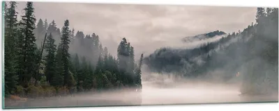 Produktbild von Bilder auf glas - Einteilig - Reflexion Nebel Landschaft - 90x30cm - Glasbilder - Wandbilder - Bilder - zum Aufhängen bereit - Wanddekoration aus Glas - Glas Bilder - Wandbild auf Glas - GAB90x30-4482