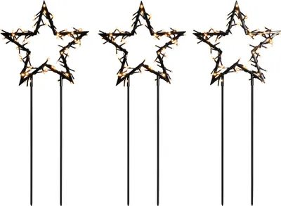 Produktbild von Konstsmide 4464-800 LED Metallsterne, 3er-Set, 240 bernsteinfarbene Dioden, 30V, Außen (IP44), 3,6W, schwarzes Kabel