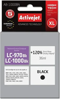 Zdjęcie produktu dla Activejet AB-1000BN Tusz zamiennik Brother LC1000BK/970BK Supreme 35 ml czarny