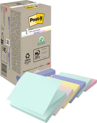 Produktbild von Post-it® Recycling Z-Notes Bunte 76x76mm Haftzettel 16 Blöcke 100 Blatt