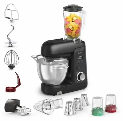 Produktbild von Tefal Bake Partner +, Küchenmaschine, QB5458, 4,6 l, Schwarz, Drehregler, 1,25 l, Mixen, 1,8 kg