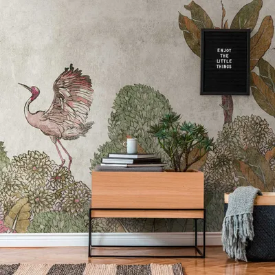 Produktbild von Profhome 382341-GU Fototapete Vogelmuster grün braun grau beige 3,71 m x 2,8 m
