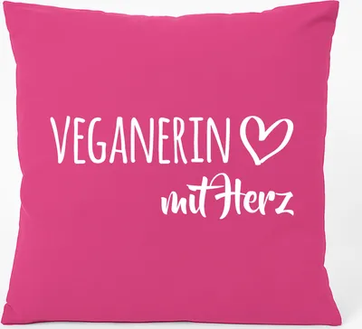 Produktbild von Huuraa Kissen Veganierin mit Herz 40x40cm mit Füllung Fuchsia Baumwolle Dekokissen Geschenkidee
