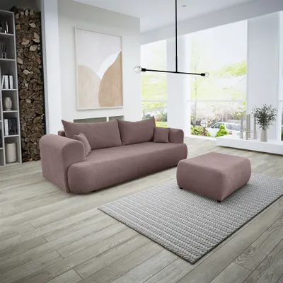 Produktbild von Sofa Schlafsofa 3-Sitzer ANIKE inkl. Polsterhocker in Stoff Now or Never Altrosa