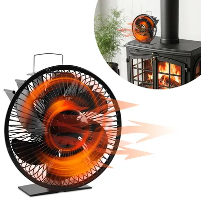 Produktbild von ISOISL Kaminofen Ventilator 6 Flügel mit Edelstahl-Schutzgitter, wärmebetrieben, mit Thermometer