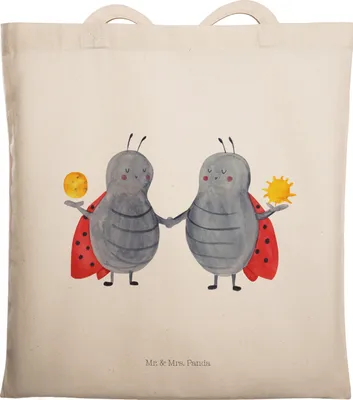 Produktbild von Mr. & Mrs. Panda Tote Bag Sternzeichen Zwilling - Transparent - Geschenk, Beutel, Laptoptasche, Marienkäfer, Jutebeutel, Tasche, Zwillinge, Glückskäfer, Schultasche