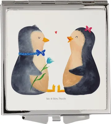 Produktbild von Mr. & Mrs. Panda Schminkspiegel Pinguin Pärchen - Weiß - Geschenk, Liebespaar, Pinguine, Mini Spiegel, Hochzeitstag, Handspiegel, Kosmetikspiegel, Reise, Verknallt, Liebe