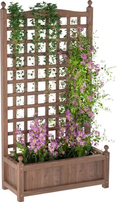 Image de Outsunny Jardinière avec Treillis - bac à Fleurs - jardinière sur Pied - dim. 64L x 28l x 120H cm Inserts d'irrigation Inclus Bois Sapin traité