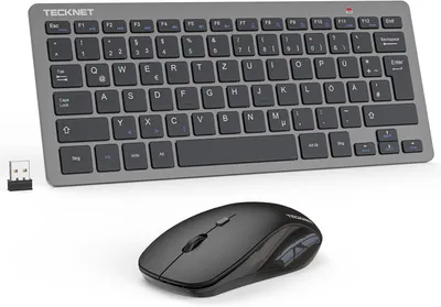 Obrázok produktu pre Bezdrôtová klávesnica a myš, nemecké rozloženie QWERTZ, 2,4 GHz bezdrôtová mini klávesnica a myš, dosah 15 m, bezdrôtová tichá bezdrôtová klávesnica s myšou