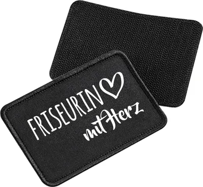Produktbild von Huuraa Patch Friseurin mit Herz Black 10 x 6,5cm Baumwolle Klettpatch für Mütze Geschenkidee