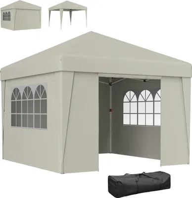 Image de Outsunny Tonnelle de jardin pop-up pliante tonnelle barnum tente de ršŠception 3 x 3 m anti-UV 30 + avec fenšºtres parois latšŠrales sac de transport crššme