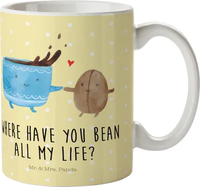 Produktbild von Mr. & Mrs. Panda Plastikbecher Kaffee Bohne - Gelb Pastell - Geschenk, Kaffeebohne, Pott, Kunststoffbecher, Kinderbecher, Glück, Lustige Sprüche, Trinklernbecher, Genuss