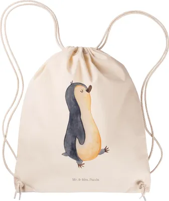 Produktbild von Mr. & Mrs. Panda Sportbeutel Pinguin marschieren - Transparent - Geschenk, Familie, Jutebeutel, Turnbeutel, Schwester, sporttasche klein, rucksack beutel, Zufrieden