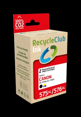 Produktbild von RecycleClub K10610RC, Hohe (XL-) Ausbeute, Schwarz, Cyan, Magenta, Gelb, 16,5 ml, 15 ml, 2 Stück(e), Doppelpack - PG-575XL + CL-576XL