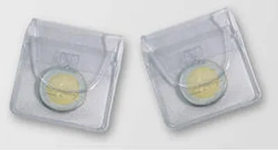 Two clear plastic coin holders, each containing a single coin.