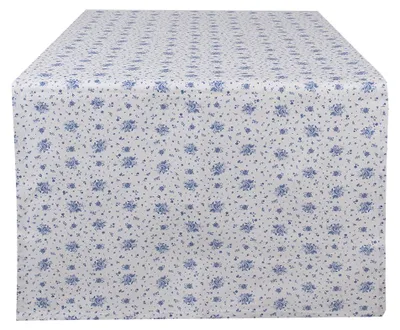Obrázok produktu pre Clayre & Eef Bežec na stôl 50x140 cm Biele modré bavlnené ruže