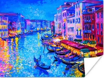 Produktbild von MuchoWow® Poster Malerei - Italien - Boot - Wasser - Architektur 120x90 cm - Wandbild