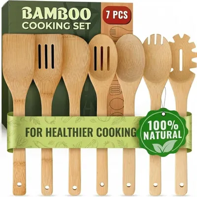 Immagine prodotto di Set di utensili da cucina in bambù, composto da 7 pezzi