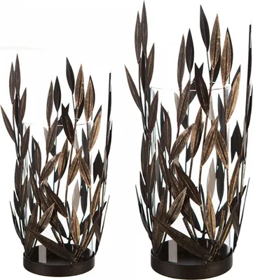Produktbild von GILDE Windlicht, "Twigs", Blattmotiv, Glas, Metall, goldfarben, , H. 31 cm, D. 13 cm 74963