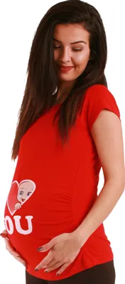 Immagine prodotto di Maglietta premaman manica corta I love you – abbigliamento premaman donna, 95% cotone, rosso, taglia M