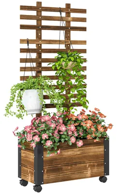 Produktbild von Outsunny Blumenkasten mit Rankgitter Pflanzkasten mit Rollen für Garten