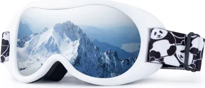 Image de Qunature Lunettes de ski anti-buée Lunettes de snowboard Lunettes de neige design panda Lunettes sphériques miroir pour enfant Cadre blanc/lentille grise