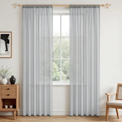 Voile Gardinen mit Ösen, grau, 245x140 cm, Set von 2