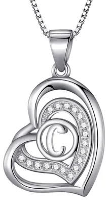 Produktbild von Morella® Damen Halskette Herz Buchstabe C 925 Silber rhodiniert mit Zirkoniasteinen weiß 46 cm