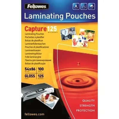 Produktbild von Fellowes Laminierung, Beutel - Laminating Pouch/Sheet Size: 54 mm Breite x 86 mm Länge x 125 µm Dicke - Typ G - Hochglanz - für Dokument, ID-Karte, Visitenkarte, Besucherausweis, Kreditkarte - Transparent - 100 / Pack