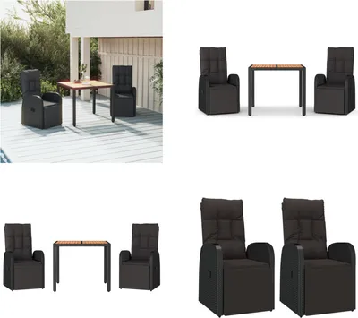 Produktbild von vidaXL 3 tlg. Garten Essgruppe Schwarz Poly Rattan & Massivholz Akazie - Garten Essgruppe - Garten Essgruppen - Essgruppe - Essgruppe Terrasse