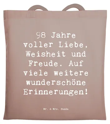 Produktbild von Mr. & Mrs. Panda canvas tasche Spruch 98. Geburtstag Freude - Braun Pastell - Geschenk, Liebe, 98 Jahre, feiern, dokumententasche, Alter, Shopping, Happy Birthday