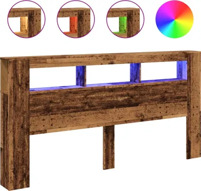 Image de Tête de lit à LED vieux bois 200x18,5x103,5cm bois d'ingénierie