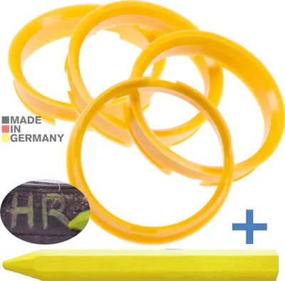 Produktbild von 4X Zentrierringe 72,6 x 65,1 mm Gelb Felgen Ringe + 1x Reifen Kreide Fett Stift