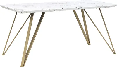 Zdjęcie produktu dla BELIANI Stół do jadalni biały ze złotym blat MDF metalowe nogi 150 x 80 cm efekt marmuru glamour industrialny