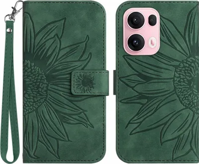Produktbild von OPPO Reno13 Pro 5G Hülle - Coverup Sonnenblume Klapphülle mit Schlüsselband - Grün