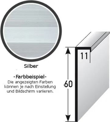 Produktbild von Einklebe-Sockelleiste für Designbeläge, Höhe: 60 mm, Breite: 11 mm, aus Aluminium (silber), selbstklebend, Typ: 382