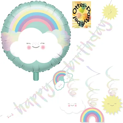 Produktbild von Rainbow-Regenbogen-Deko-Set #2 Partykette Happy Birthday Dekospiralen Folienballon