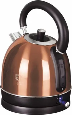 A copper-colored electric kettle on a black base.