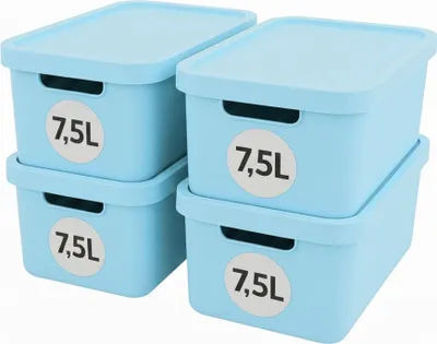 Produktbild von Plastard Aufbewahrungsbox 4er-Set, 7,5L, Lagerbox, Regalbox, stapelbar, Blau