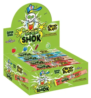 Zdjęcie produktu dla Funny Candy Sour Shok Chewy Blast, 48 x 20g, 960g wyjątkowo kwaśnych cukierków owocowych w żelu