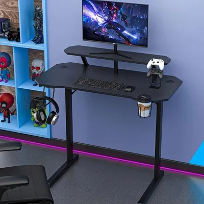 Produktbild von Gaming-Schreibtisch – Ergonomischer PC-Schreibtisch aus Carbonfaser mit Monitorständer und Getränkehalter