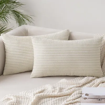 Productafbeelding van Kussensloopsets, corduroy, beige, 2 stuks, 40x60 cm