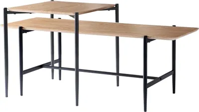 Produktbild von 2er-Set ineinander schiebbare Couchtische in Eichenoptik mit schwarzen Metallbeinen – JESSIE