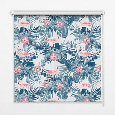 Produktbild von Seitenzug-Rollo Fensterrollo Jalousie - Lichtdurchlässig Springrollos - 150x180 cm - Tropische Pflanzen und Flamingos