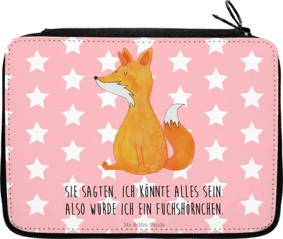 Produktbild von Mr. & Mrs. Panda Schlampermäppchen Einhorn Fuchs - Rot Pastell - Geschenk, Unicorn, Fuchshörnchen, Unicorns, Füchse, Mäppchen, Federmäppchen, Etui, Federtasche, Einhörner