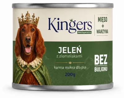 Zdjęcie produktu dla KINGERS Jeleń z ziemniakami 200 g karma mokra dla psa, Obraz wygenerowany przez AI