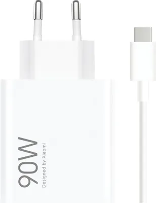 A white Xiaomi Hypercharge charger adapter with a USB-C cable.