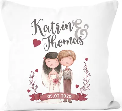 Produktbild von personalisierbares Kissen zur Hochzeit mit Namen und Datum Ehepaar Hochzeitsgeschenk Kissenhülle SpecialMe® weiß unisize