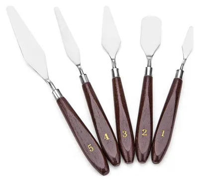 Imagen del producto de Juego de 5 espátulas profesionales para óleo, con mango de madera